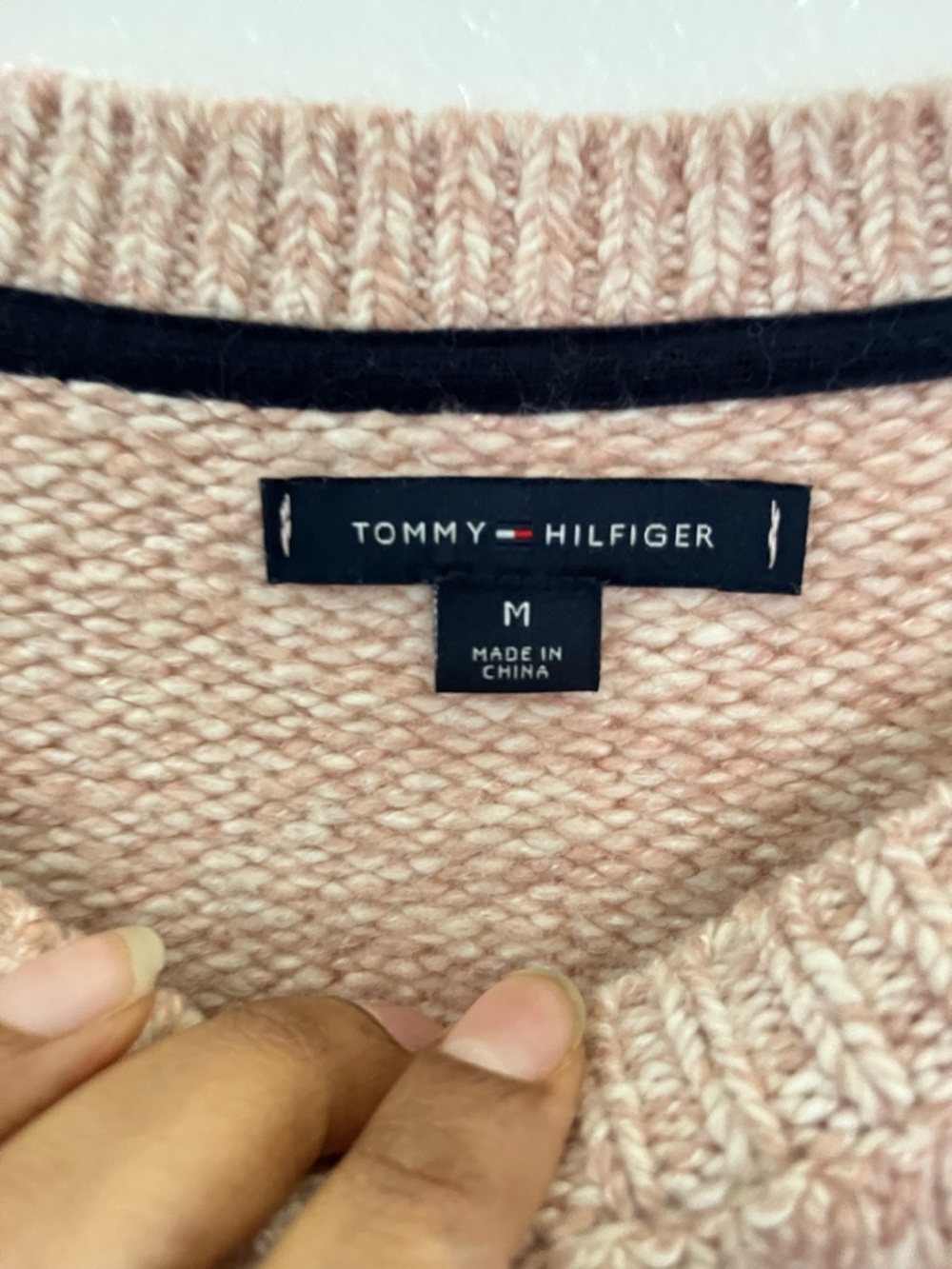 Tommy Hilfiger Wool-Blend Cable Crewneck Sweater - Blush Pink - Picture 3 of 6